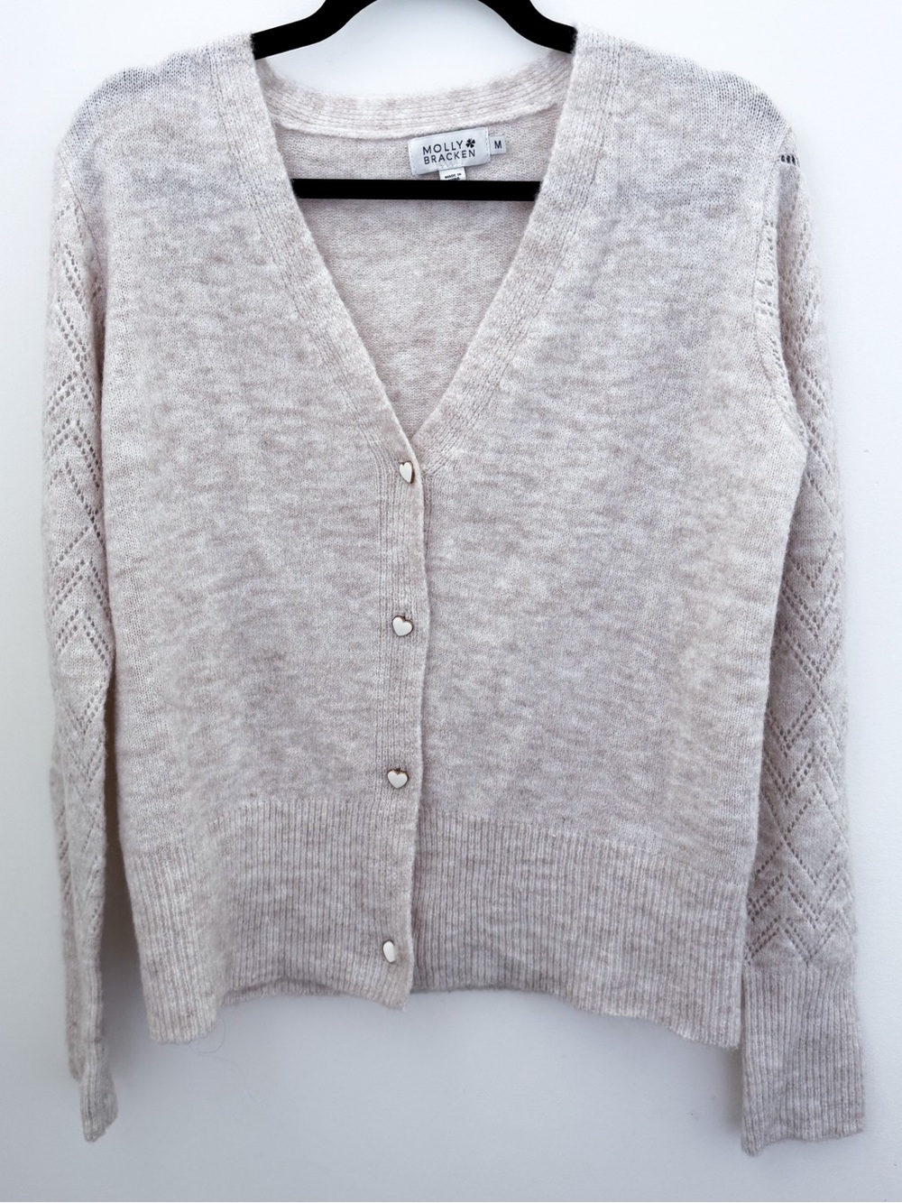 NWOT Molly Bracken Soft Knit Heart Button Cardigan Sweater | Medium | Cream - Picture 3 of 12
